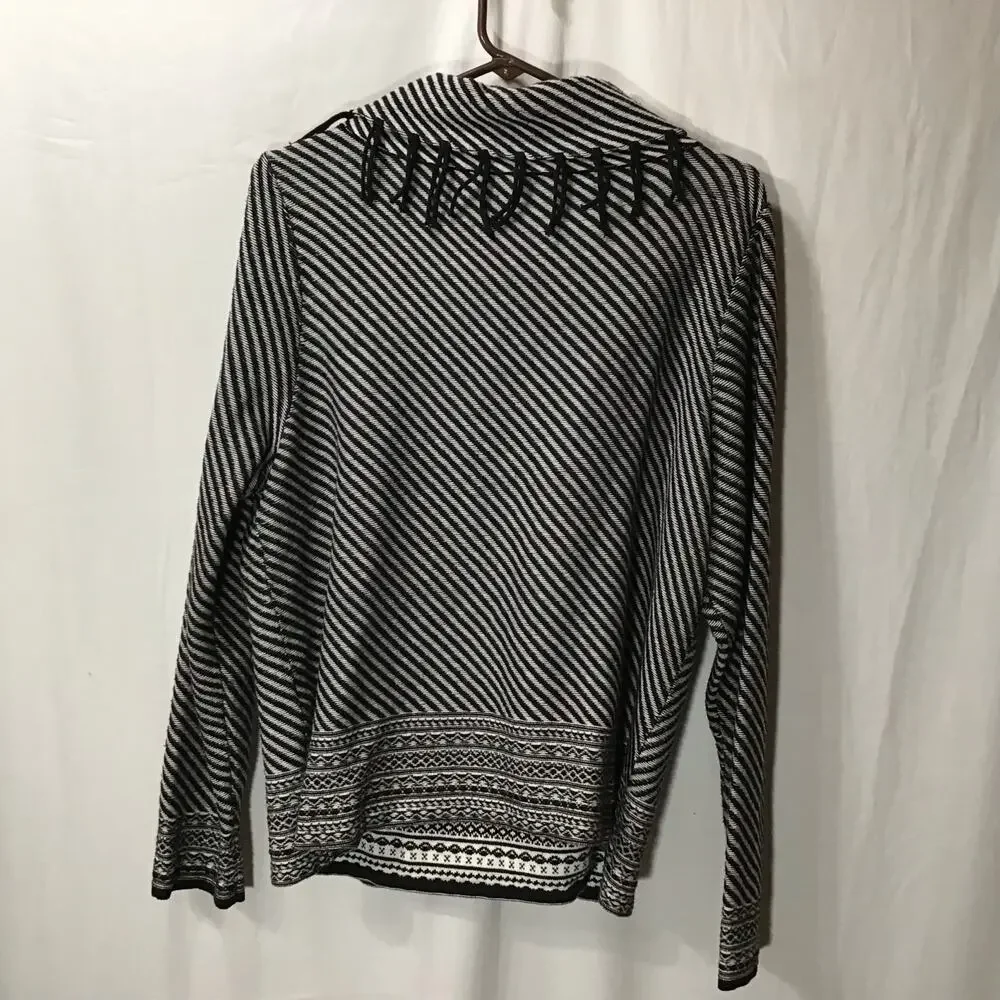 Chico's Black & White Stripe Western Boho Fringe Cardigan sweater 3 XL - Picture 7 of 8
